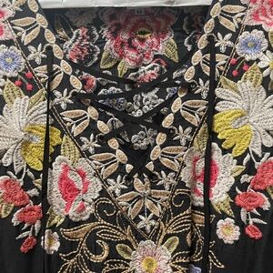 Johnny Was Black Top/Dress with Red Floral Embroidery